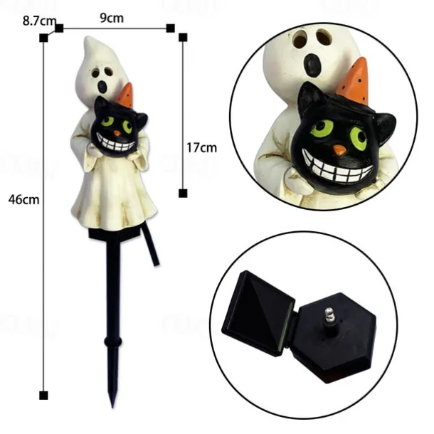 1pc Solar Pumpkin Lighted Ghost Lawn Light Halloween Outdoor Garden Lights Waterproof Garden Park Walkway Landscape Decoration Resin Pumpkin Light Outdoor Halloween Light Up Decorations