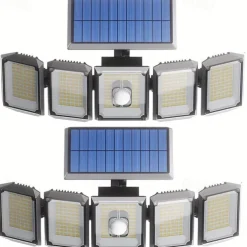 1PC Solar Wall Lamp with Remote Control, Outdoor Solar Projection Light, 5-head Solar 300LED Light, Outdoor Motion Sensor Waterproof Wide-angle Lighting Wall Lamp, Garden Courtyard Street Lamp