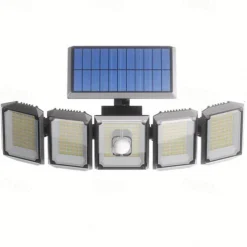 1PC Solar Wall Lamp with Remote Control, Outdoor Solar Projection Light, 5-head Solar 300LED Light, Outdoor Motion Sensor Waterproof Wide-angle Lighting Wall Lamp, Garden Courtyard Street Lamp