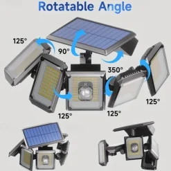 1PC Solar Wall Lamp with Remote Control, Outdoor Solar Projection Light, 5-head Solar 300LED Light, Outdoor Motion Sensor Waterproof Wide-angle Lighting Wall Lamp, Garden Courtyard Street Lamp