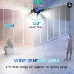 1PC Solar Wall Lamp with Remote Control, Outdoor Solar Projection Light, 5-head Solar 300LED Light, Outdoor Motion Sensor Waterproof Wide-angle Lighting Wall Lamp, Garden Courtyard Street Lamp
