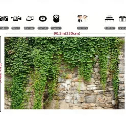 1pc Spring Garden Leaves Falling Horticultural Plants Grunge Stone Wall Green Banner Leaves And Branches Covering Vintage Architecture Photo Background