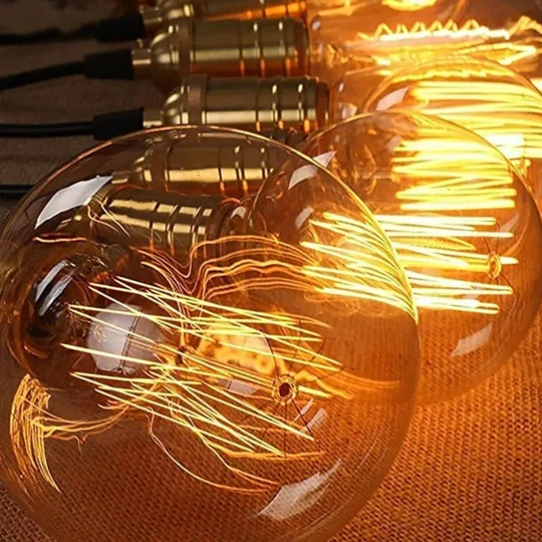 1pc Vintage Edison Bulbs with Spiral Filament 40W Dimmable E27 G95 Round Globe Large Antique Light Golden Finish Industrial Design Amber