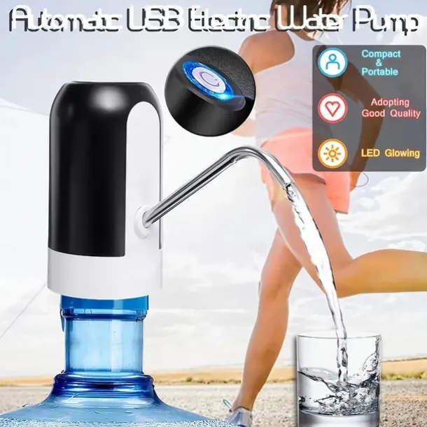 1pc Water Bottle Pump, Electric Water Bottle Pump, USB Rechargeable Automatic Drinking Water Pump For Universal 3-5 Gallon Bottles, Portable Camping Water Dispenser