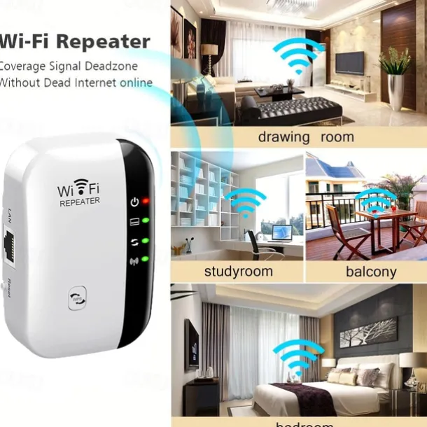 1Pc WiFi Extender WiFi Range Extender,Wireless Internet Repeater,Signal Booster Up To 2640sq. Ft And 25 Devices, Long Range Amplifier With Ethernet Port, 1-Tap Setup, Access Point