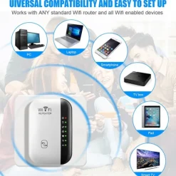 1Pc WiFi Extender WiFi Range Extender,Wireless Internet Repeater,Signal Booster Up To 2640sq. Ft And 25 Devices, Long Range Amplifier With Ethernet Port, 1-Tap Setup, Access Point