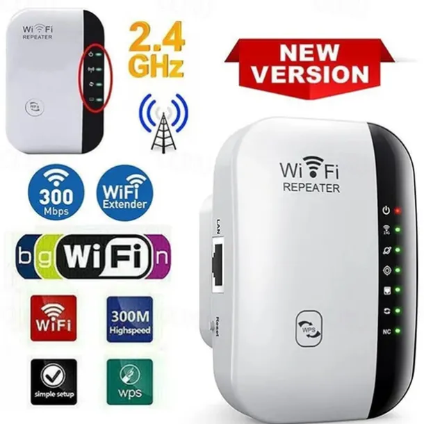 1Pc WiFi Extender WiFi Range Extender,Wireless Internet Repeater,Signal Booster Up To 2640sq. Ft And 25 Devices, Long Range Amplifier With Ethernet Port, 1-Tap Setup, Access Point