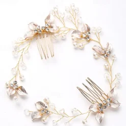 1pc Women's Girls' Headbands Flower Leaf Bride Wedding Hair Vine Silver Rhinestone Bridal Hairpieces Crystal Headpiece Hair Accessories for Women and Girls