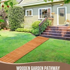 1pc Wooden Garden Pathway - 8ft, Non-Slip, Handmade, Decorative Walkway for Outdoor Patios, Gardens, Yards, Beach Boardwalks, Weddings & Parties, Christmas, Thanksgiving, Valentine'S Day