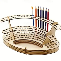 1pc Wooden Paint Brush Holder Holds 105 Brushes Desktop Paint Brush Stand Paint Brush Organizer For Artist Stand Paintbrush Organizer Holding Rack For Pens Paint Brushes Colored Pencils Marker