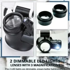 1pc 8X 15X 23X Double LED Light Magnifying Glasses, Watch Repair Magnifier, Miniature Magnifying Glass, Eye Magnifying Repair Tool For Watchmaking Coin Stamp Currency Book Errors Jewelry Necklace Magnifier Beading Biology Loupe Microscope