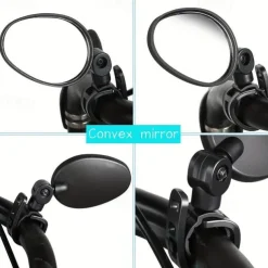 2pcs 360° Adjustable Bike Mirrors, Wide Angle Convex Bicycle Rearview Mirrors, Shockproof Handlebar Mount for Mountain & Road Bikes