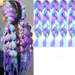 5PCS 4 Colors Mix Braiding Hair Extensions Jumbo Hair 24 Inch Synthetic Colorful Braiding Hair Extension for Crochet Box Braids Twist Braiding Hair