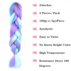 5PCS 4 Colors Mix Braiding Hair Extensions Jumbo Hair 24 Inch Synthetic Colorful Braiding Hair Extension for Crochet Box Braids Twist Braiding Hair