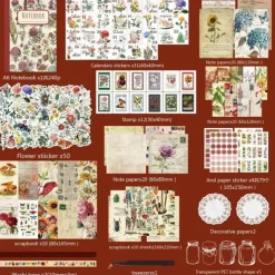 256Pcs / Set Retro Plant Sticker Book Creative INS Style Hand Account Material Paper Decorative Stickers