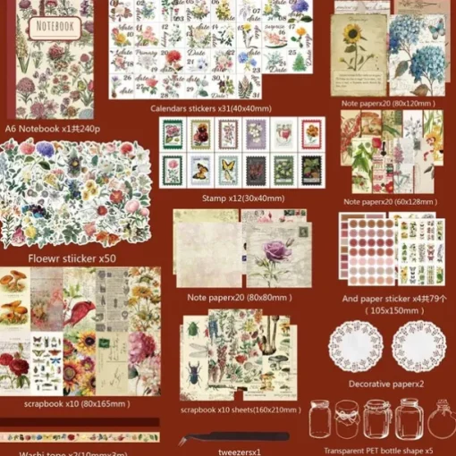 256Pcs / Set Retro Plant Sticker Book Creative INS Style Hand Account Material Paper Decorative Stickers