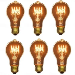 6pcs 40 W E26 / E27 A60(A19) Warm White 2200-2700 k Retro / Dimmable / Decorative Incandescent Vintage Edison Light Bulb 220-240 V