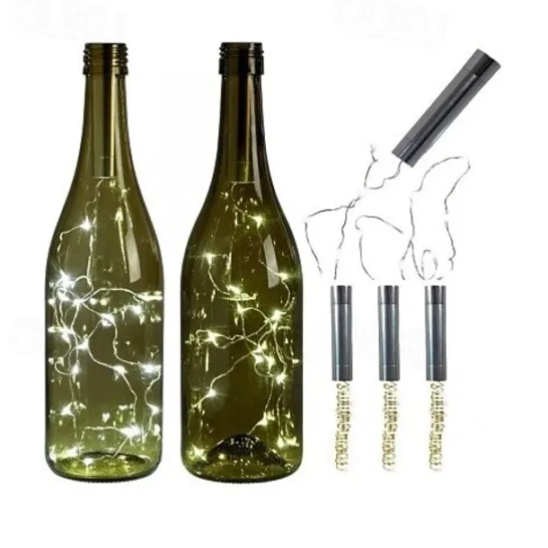 3pcs AA Battery String Lights Silver LED Wine Bottle Lights Battery Powered Cork Shape Glass Bottle Stopper Lamp Christmas Garlands Decor