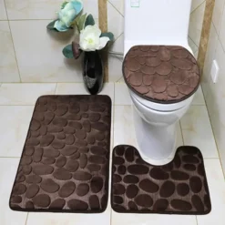 3pcs Bath Mat Non-slip Bathroom Rugs Set, Ultra Soft Non-Slip Bath Rug And Absorbent Bath Mat Carpets, Includes U-Shaped Contour Rug,Toilet Lid Cover