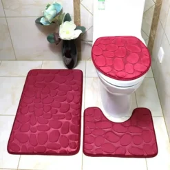 3pcs Bath Mat Non-slip Bathroom Rugs Set, Ultra Soft Non-Slip Bath Rug And Absorbent Bath Mat Carpets, Includes U-Shaped Contour Rug,Toilet Lid Cover