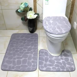 3pcs Bath Mat Non-slip Bathroom Rugs Set, Ultra Soft Non-Slip Bath Rug And Absorbent Bath Mat Carpets, Includes U-Shaped Contour Rug,Toilet Lid Cover