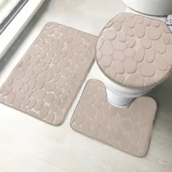 3pcs Bath Mat Non-slip Bathroom Rugs Set, Ultra Soft Non-Slip Bath Rug And Absorbent Bath Mat Carpets, Includes U-Shaped Contour Rug,Toilet Lid Cover