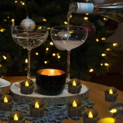 12pcs Black LED Tea Lights Halloween Night Lights Candle Lights Outdoor Indoor Garden Halloween Decor Halloween Electric Candles Battery Powered Halloween Lanterns Holiday Party Decorations