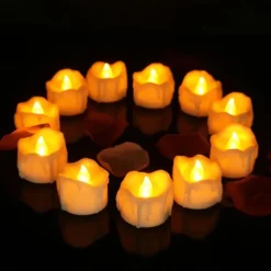 12pcs Black LED Tea Lights Halloween Night Lights Candle Lights Outdoor Indoor Garden Halloween Decor Halloween Electric Candles Battery Powered Halloween Lanterns Holiday Party Decorations