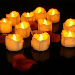 12pcs Black LED Tea Lights Halloween Night Lights Candle Lights Outdoor Indoor Garden Halloween Decor Halloween Electric Candles Battery Powered Halloween Lanterns Holiday Party Decorations