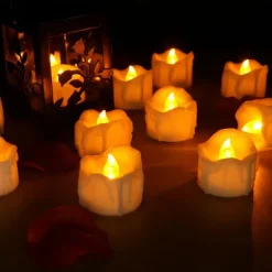 12pcs Black LED Tea Lights Halloween Night Lights Candle Lights Outdoor Indoor Garden Halloween Decor Halloween Electric Candles Battery Powered Halloween Lanterns Holiday Party Decorations