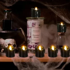 12pcs Black LED Tea Lights Halloween Night Lights Candle Lights Outdoor Indoor Garden Halloween Decor Halloween Electric Candles Battery Powered Halloween Lanterns Holiday Party Decorations