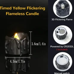 12pcs Black LED Tea Lights Halloween Night Lights Candle Lights Outdoor Indoor Garden Halloween Decor Halloween Electric Candles Battery Powered Halloween Lanterns Holiday Party Decorations