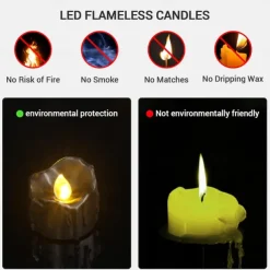 12pcs Black LED Tea Lights Halloween Night Lights Candle Lights Outdoor Indoor Garden Halloween Decor Halloween Electric Candles Battery Powered Halloween Lanterns Holiday Party Decorations