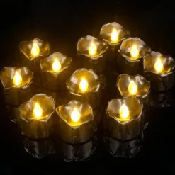 12pcs Black LED Tea Lights Halloween Night Lights Candle Lights Outdoor Indoor Garden Halloween Decor Halloween Electric Candles Battery Powered Halloween Lanterns Holiday Party Decorations