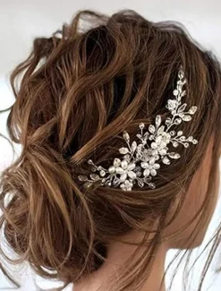 1pcs Bride Wedding Hair Comb Pearl Shiny Rhinestone Flower Hair Piece Rhinestone Bridal Hair Accessories for Women
