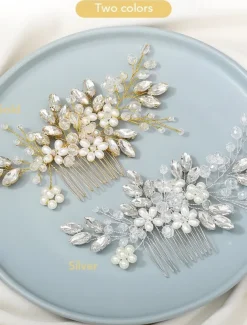 1pcs Bride Wedding Hair Comb Pearl Shiny Rhinestone Flower Hair Piece Rhinestone Bridal Hair Accessories for Women