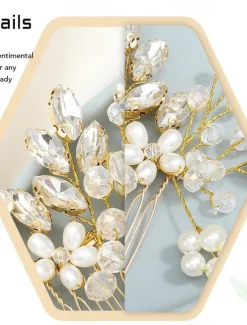 1pcs Bride Wedding Hair Comb Pearl Shiny Rhinestone Flower Hair Piece Rhinestone Bridal Hair Accessories for Women