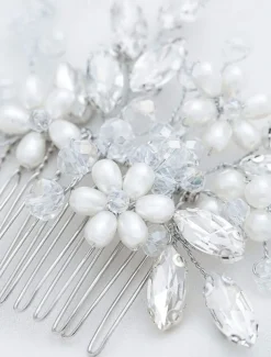 1pcs Bride Wedding Hair Comb Pearl Shiny Rhinestone Flower Hair Piece Rhinestone Bridal Hair Accessories for Women
