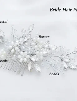 1pcs Bride Wedding Hair Comb Pearl Shiny Rhinestone Flower Hair Piece Rhinestone Bridal Hair Accessories for Women