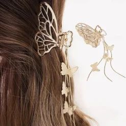 1PCS Butterfly Hair Clips Butterfly Metal Hair Claw Clip Big Nonslip Gold Hair Clamps Hair Accessories Butterfly Tassel Hair Catch Clip for Women and Thinner Thick Hair Styling