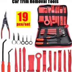19PCS Car Trim Removal Tools Kit & Storage Pouch Plastic Stereo Audio Radio Remover Door Panel Dashboard Interior Pry Bar Molding Clip Pliers Upholstery Installer