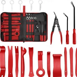 19PCS Car Trim Removal Tools Kit & Storage Pouch Plastic Stereo Audio Radio Remover Door Panel Dashboard Interior Pry Bar Molding Clip Pliers Upholstery Installer