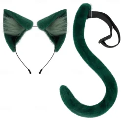 2Pcs Carnival Cats Dress up Kits Includes Cats Hairband Tail, Animal Cosplay Costume for Kid Carnival