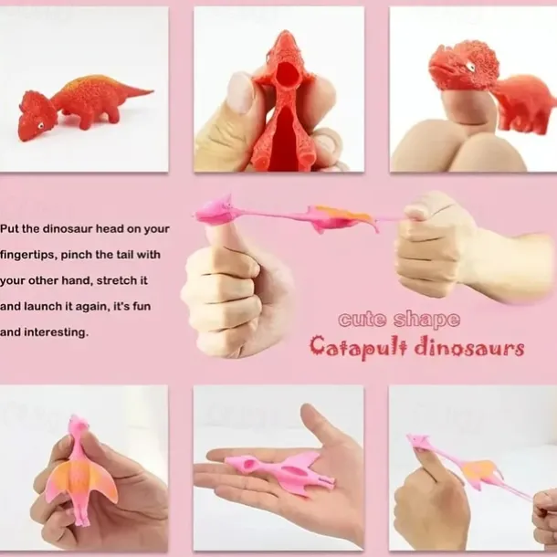 10PCS Catapult Launching Dinosaur Toys - Fun Tricky Slingshot for Kids' Party Gifts & Stress Relief!