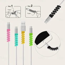 10pcs Charger Cable Saver Protector Spiral Tube Wire Management Organizer Protective Cord Sleeve For All Cell Phones Computers And Charger