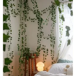 12Pcs 220Cm/87“ Artificial Plants Vine Wall Decor Wedding Party Decorative Artificial Leaves Greenery Artificial Hanging Plants For Wedding Wall Decor, Party Room Decor