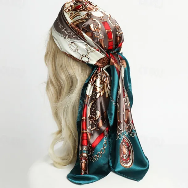 1pcs 90*90cm Fashion Chain Print Scarves Women Shawl Satin Hijab Female Bandana Square Ladies Foulard Wrap Pareo Headcloth