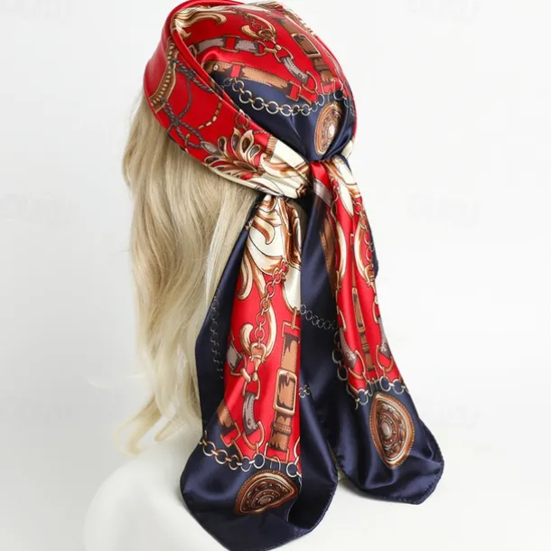 1pcs 90*90cm Fashion Chain Print Scarves Women Shawl Satin Hijab Female Bandana Square Ladies Foulard Wrap Pareo Headcloth