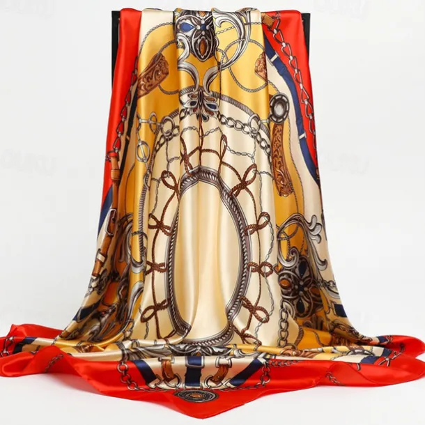 1pcs 90*90cm Fashion Chain Print Scarves Women Shawl Satin Hijab Female Bandana Square Ladies Foulard Wrap Pareo Headcloth