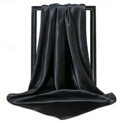 1pcs 90*90cm Solid Colors Neckerchief Hijab Scarf For Women Silk Satin Headband Hair Scarves Female Square Shawls Head Scarfs For Ladies